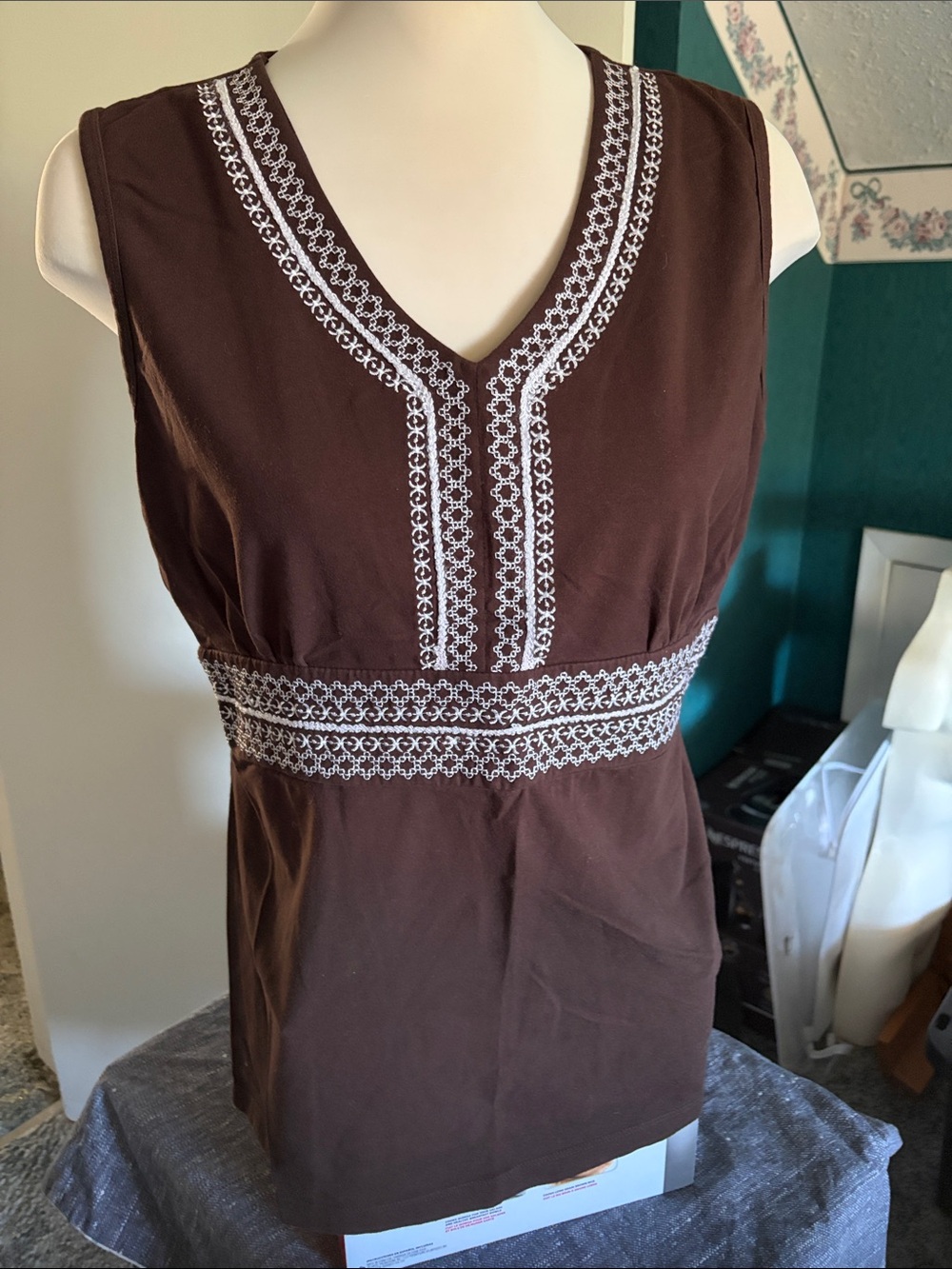 JM Collection Brown Knit Top with Tag Detail